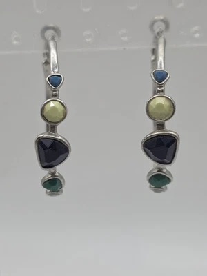 Lia Sophia Silver Tone Hoop Earrings With Purple, Green Blue And Yellow Stones  - Image 1 of 4