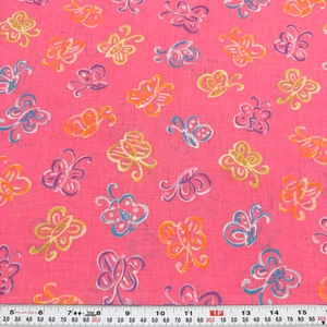 Butterflies on Pink Unbranded Cotton Blend Fabric Remnant 15" x 45" - Picture 1 of 2