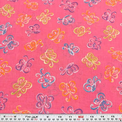 Butterflies on Pink Unbranded Cotton Blend Fabric Remnant 15" x 45" - Image 1 of 2