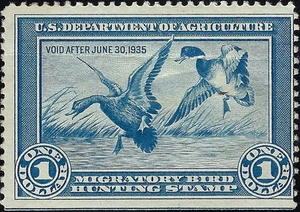 US Scott #RW1 Mint Hinged VF 1.00 1934 First US Federal Duck Stamp CV 300.00 - Picture 1 of 2