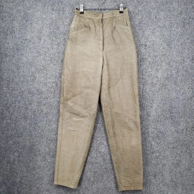 Pantalones de cuero vintage Vakko para mujer 6 verde cocodrilo pierna recta cremallera mosca años 80 Foto 1 de 4