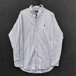 Ralph Lauren Mens M Button Down Shirt Blue Grey Gun Club Check Classic Fit Pony - Picture 1 of 14