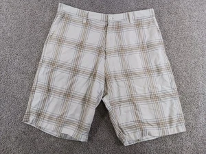 Burnside 36 Mens Shorts Beige Plaid Flat Front - Picture 1 of 12