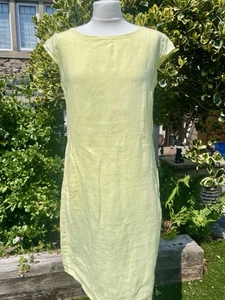 Vestido Lina Tomei Hecho en Italia Amarillo Limón Puro 100% Lino Bolsillos Talla Grande Nuevo con Etiquetas - Imagen 1 de 8