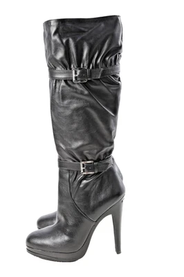 Botas hasta la rodilla Michael Kors plataforma de cuero negro Verónica talla 8M equitación chic Foto 1 de 4