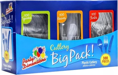 Juego de cubiertos de plástico transparente de 300 unidades, 100 tenedores, cucharas, cuchillos Foto 1 de 4
