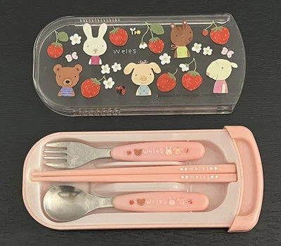 Children’s Utensil Set from Japan  Chopsticks Fork Spoon Naomi Tozaki Design - Image 1 of 2
