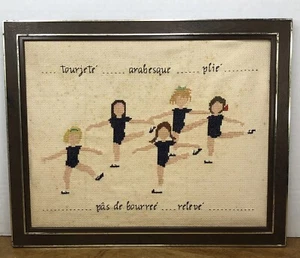 Vintage Ballet Positions Cross-Stitch Needle Embroidered Art Girl Dance 16x13 - Picture 1 of 6
