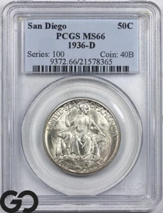 1936-D San Diego Commemorative Half Dollar, PCGS MS-66 ** Premium Quality! - Picture 1 of 5