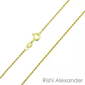 Collar de cadena de 1 mm de plata esterlina 925 chapado en oro con cuerda de corte diamante .925 Italia - Imagen 1 de 4