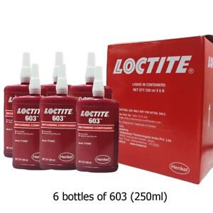 Box of 6pcs Loctite 603 (250ml) high strength retaining compound for bearings