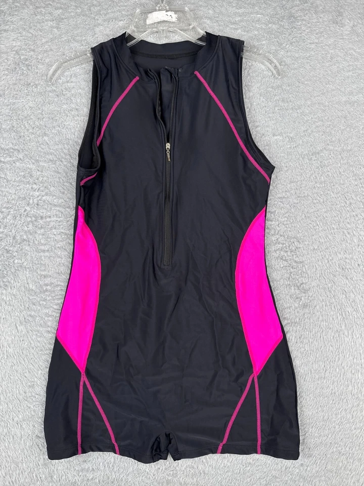 Traje de baño para mujer mediano negro rosa sin mangas 1/2 cremallera deportes surf una pieza Foto 1 de 4