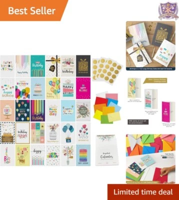 30 Tarjetas de Feliz Cumpleaños Lámina Dorada 5x7 Sobres a Granel Calendario Sellador Pegatinas Foto 1 de 4