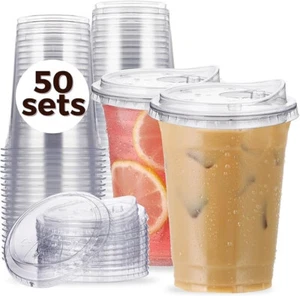 Clear Plastic Cups  [50sets] with Sip Lids - Picture 1 of 13