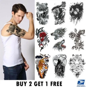 Fake Temporary Tattoo large Full Arm sticker waterproof Black Multi-color - Picture 1 of 17