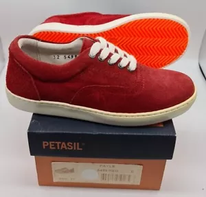 Petasil Red Suede Sneakers UK 13 EU 32 Boys Girls Lace Up Casual Shoe Trainer - Picture 1 of 9