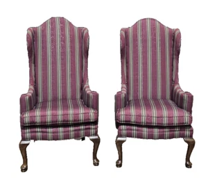 Pair of Fireside Mahogany Queen Anne Style Wing Chairs - Picture 1 of 6