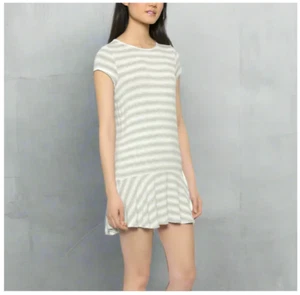 Joie Mini Drop Waist Dress Large Gray Stripe Short Sleeve Jersey Alcyone - Picture 1 of 8