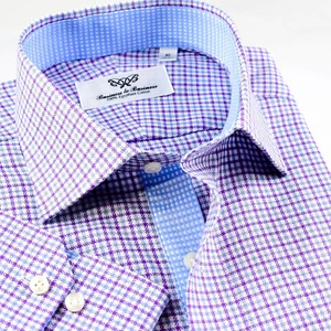 Flieder karierte professionelle formelle Business-Hemden für Herren mit elegantem Innenfutter - Bild 1 von 12