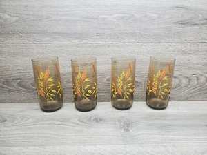 4 Vtg ANCHOR HOCKING Amber Drinking Tumbler Glasses Golden Wheat - Picture 1 of 6
