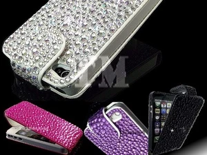 Luxury Crystal Bling Sparkle Diamond Gem Flip Leather Case Cover for Various - Picture 1 of 22