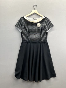 Oceane Kids Black Dress Fir&Flare Striped Short Sleeve Scoop Neck Size 165/88A - Picture 1 of 10