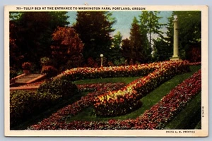 Tarjeta postal Portland Oregon cama tulipán entrada a Washington Park - Imagen 1 de 2
