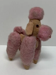 Vintage Pink Poodle Plush Toy Glass Eyes Nose Squeaker Moving Legs Stuffed Red - Bild 1 von 12
