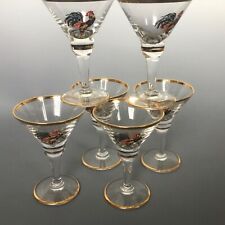Set 6 Art Deco Hand Enamelled Cockerel Cocktail Glasses, Circa 1930s 