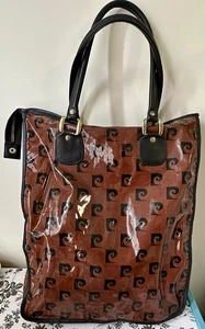 Pierre Cardin Vintage Logo Brown Black Shoulder Tote Bag 1970s 1980s - Picture 1 of 16