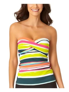 ANNE COLE Women's White Multi-Stripe Bandeau Tankini Swimsuit Top S - Picture 1 of 6