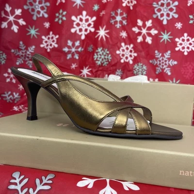 NATURALIZER AMOUR VESTIDO FORMAL PRATA BRONZE SANDÁLIAS SALTOS 8,5 M EXCELENTE ESTADO USADO - Imagem 1 de 4