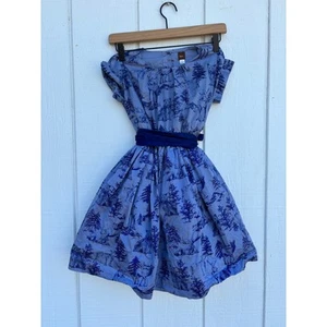 Tea Collection Dress, Blue Winter Scene, Holiday Dress, Lined, Size 8 - Picture 1 of 10