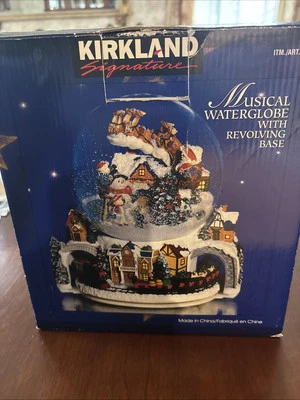 Musical Christmas Waterglobe with Revolving Train Base Santa Village Kirkland - Image 1 of 4