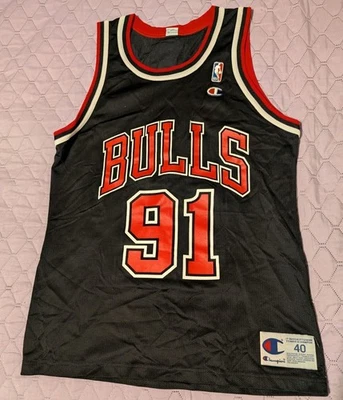 Vintage Champion Dennis Rodman #91 Chicago Bulls Jersey Size 40 NBA Basketball - Image 1 of 4
