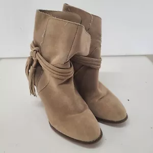 Cato Women's Low Calf Fringe Block Heel Boots Tan Size 7 Western cowgirl - Picture 1 of 7