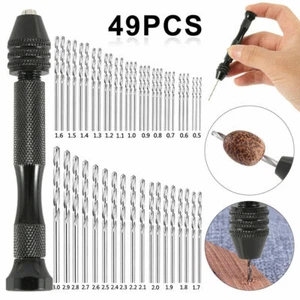 49X Mini Micro Hand Drill Bits Set Manual drill pin vise chuck DIY Tool Set - Afbeelding 1 van 9