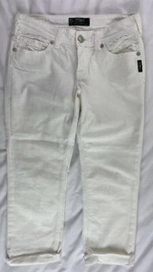 Women's Silver Jeans Suki Mid Capri White Size 28 Lace Detail Stretch Denim - Picture 1 of 10
