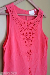 NWT Cynthia Rowley 100% Silk Bright Coral Pink Cut Out Summer Top Blouse S $128 - Picture 1 of 12