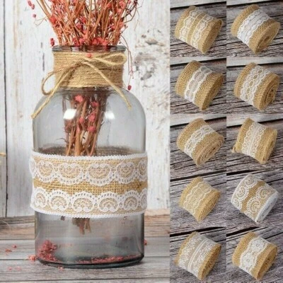 2M Jute Lace Ribbon Burlap Roll Wedding Decoration Party DIY Gift Packing - Image 1 of 4