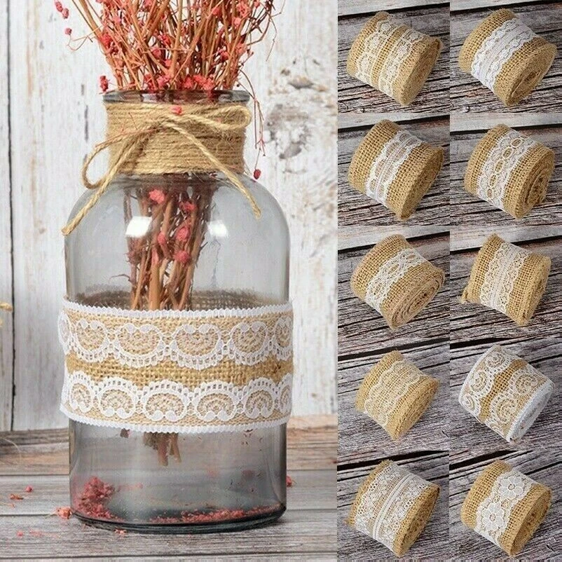 2M Jute Lace Ribbon Burlap Roll Wedding Decoration Party DIY Gift Packing - Image 1 of 4