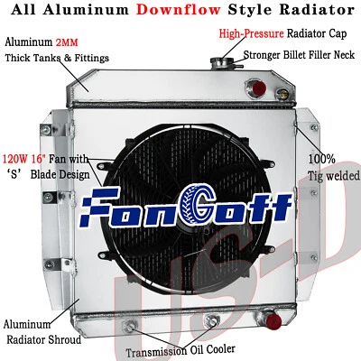 Ventilador de cubierta de radiador de aluminio de 3 filas para camioneta Chevy 55-59 LS cambio de motor Foto 1 de 4