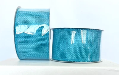 MOREX Burlap Ribbon 2.5" X 10 Yd Wired Edge Jute Turquoise Crafts Gifts TWO PACK - Image 1 of 4