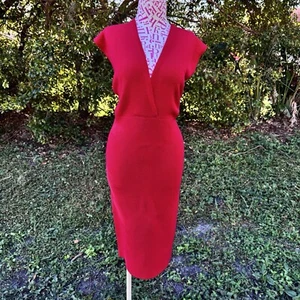 Victor Glemaud Red Ribbed Merino Wool Halter Low Back Cocktail Dress Size M - Picture 1 of 13