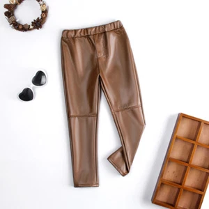 Toddler Girl Faux Leather Pants Casual Elastic Trousers Leggings Pencil Pants - Picture 1 of 14