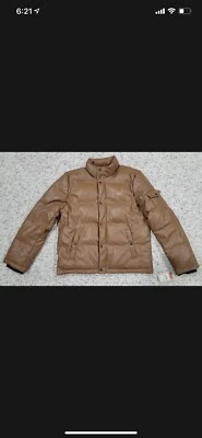 Levi's Bubble Puffer Coat Jacket Faux Leather Saddle Brown Large LM1RU088 Quilt - Image 1 of 4