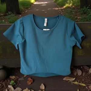 New P'tula Passion Fits Large Teal Activewear gorpcore gym crop top w bra nwt - Picture 1 of 6