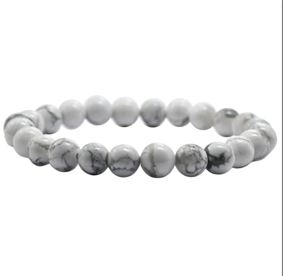Howlite Healing Crystal Stone Bracelet, 8mm Beads Bracelet (Free Velvet Pouch) Foto 1 de 1