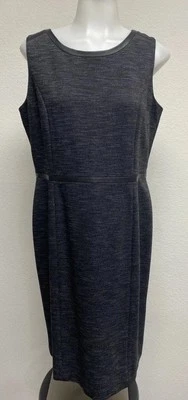 Vestido Vaina Talbots Negro Gris Tweed Sin Mangas Imitación Cuero Borde EE. UU. 8 Foto 1 de 4