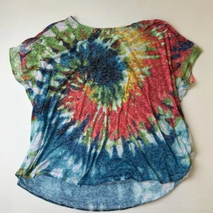 Tie-Dye Shirt Womens Extra Large Multicolor Rhinestone Scoop Neck Dolman Boho - Picture 1 of 8